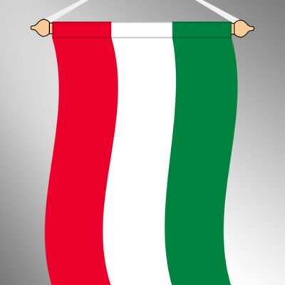 Felül bújtatóval ellátott, álló, kültéri magyar zászló