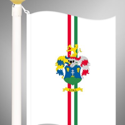 Baloldali szalagerősítéssel ellátott, kültéri település zászló álló kivitelben