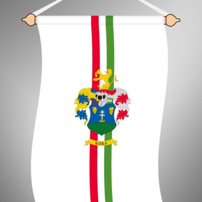 Felül bújtatóval ellátott, kültéri álló település zászló