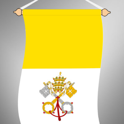 Felül bújtatóval ellátott, kültéri, álló Vatikán zászló