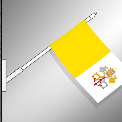 Baloldali bújtatóval ellátott, kültéri fekvő Vatikán zászló